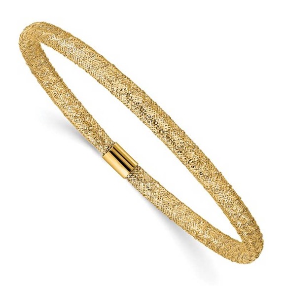 Real 10K Yellow Gold Stretch Mesh Bangle Bracelet 4 mm 7.25 inch